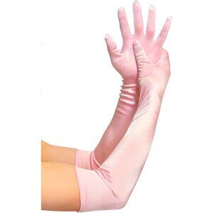 Women's Elbow Length Light Pink Satin Gloves Costume Princess Party Accessories